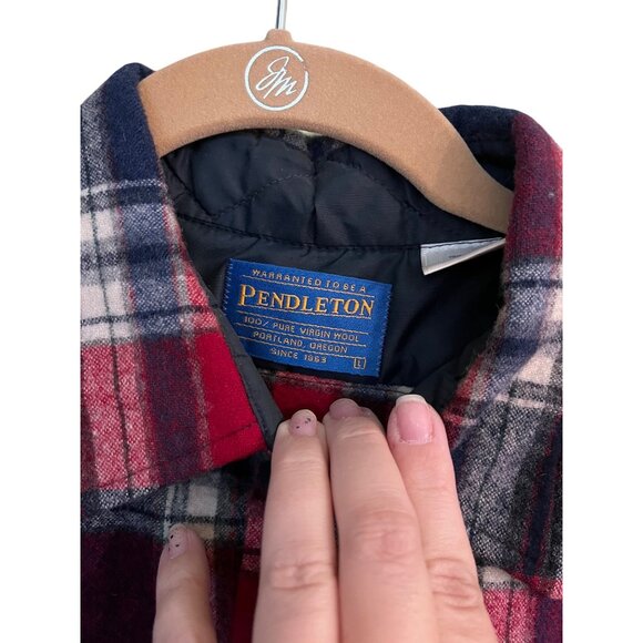 Pendleton Long Sleeve Flannel Button Down Shirt Silk Applique Back Red/Blue/Grn - Picture 4 of 6
